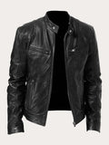Men's Classic Leather Biker Jacket with Functional Zips | L&S - 1 - London-stylehouse.com