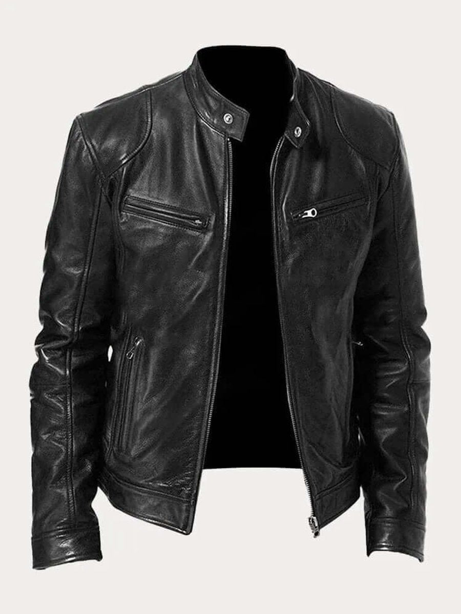 Men's Classic Leather Biker Jacket with Functional Zips | L&S - 1 - London-stylehouse.com