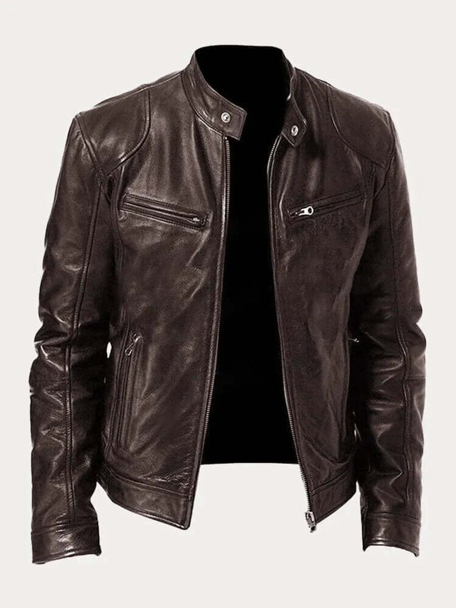 Men's Classic Leather Biker Jacket with Functional Zips | L&S - 2 - London-stylehouse.com
