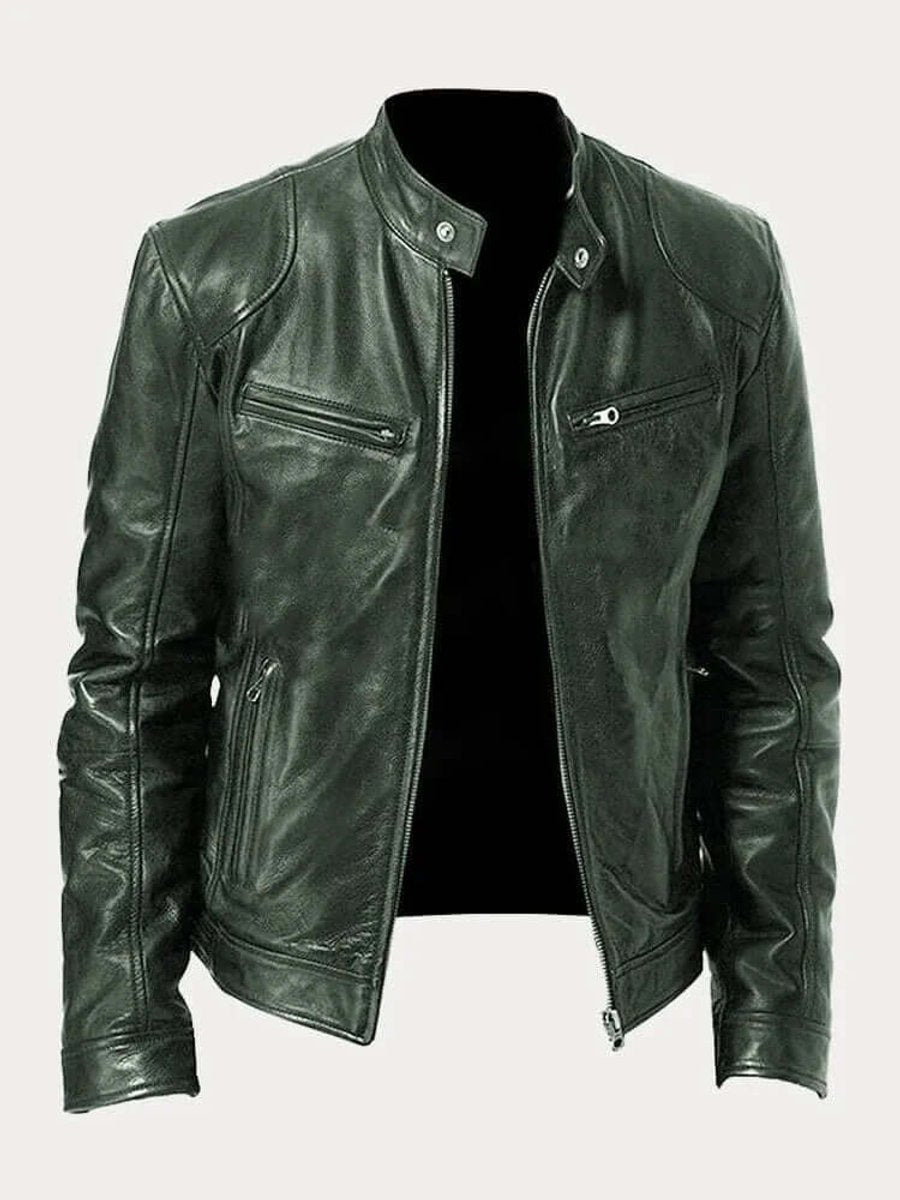 Men's Classic Leather Biker Jacket with Functional Zips | L&S - 3 - London-stylehouse.com