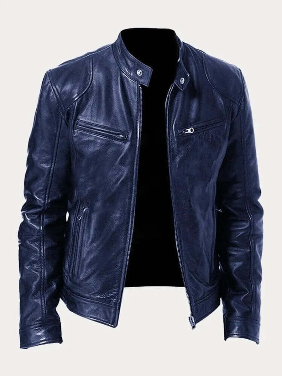 Men's Classic Leather Biker Jacket with Functional Zips | L&S - 4 - London-stylehouse.com