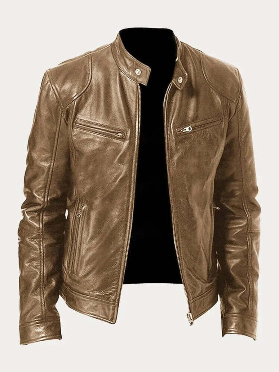 Men's Classic Leather Biker Jacket with Functional Zips | L&S - 5 - London-stylehouse.com