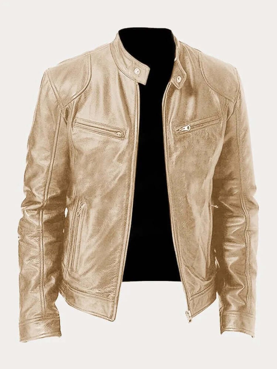 Men's Classic Leather Biker Jacket with Functional Zips | L&S - 6 - London-stylehouse.com
