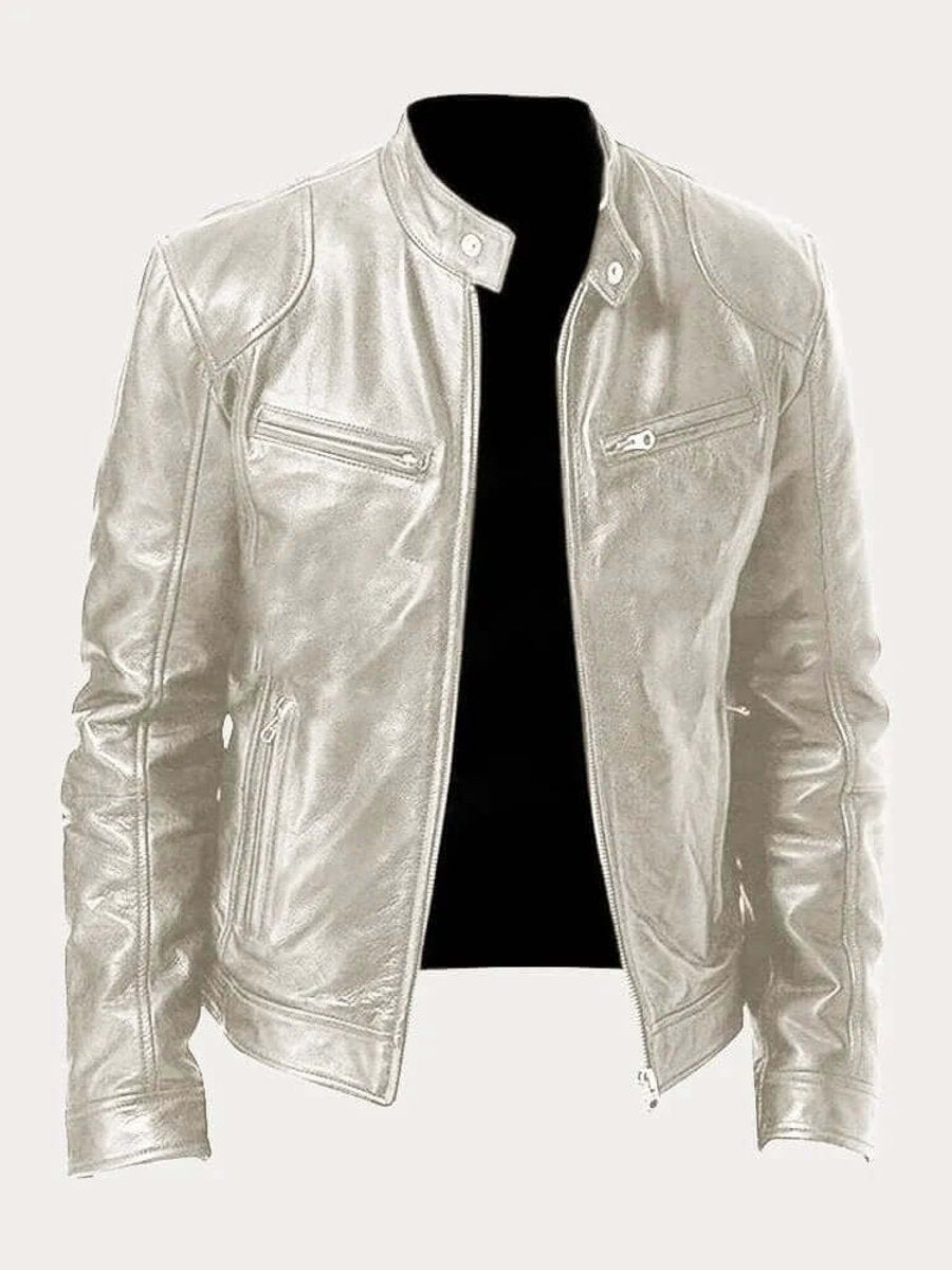 Men's Classic Leather Biker Jacket with Functional Zips | L&S - 7 - London-stylehouse.com
