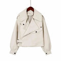 Women's Cropped Leather Look Jacket with Belted Waist | L&S - 1 - London-stylehouse.com