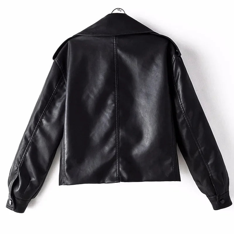 Women's Cropped Leather Look Jacket with Belted Waist | L&S - 8 - London-stylehouse.com