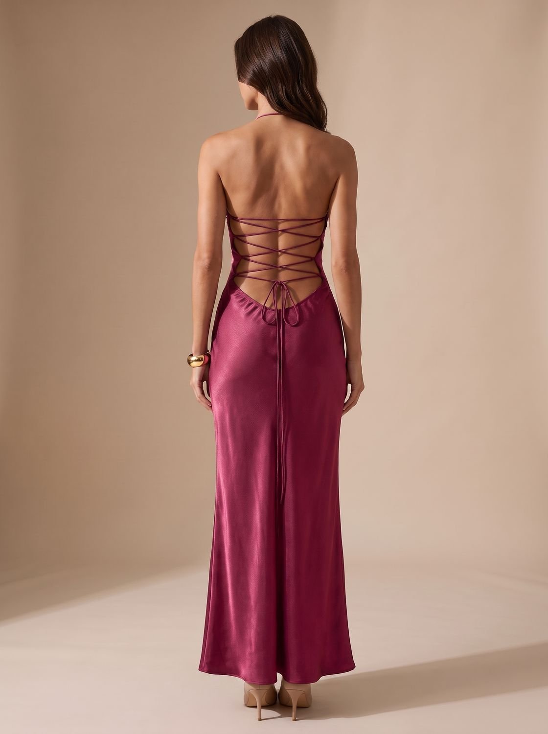 Maxi Dress Women's Halterneck Design with Elegant Back | L&S - 3 - London-stylehouse.com