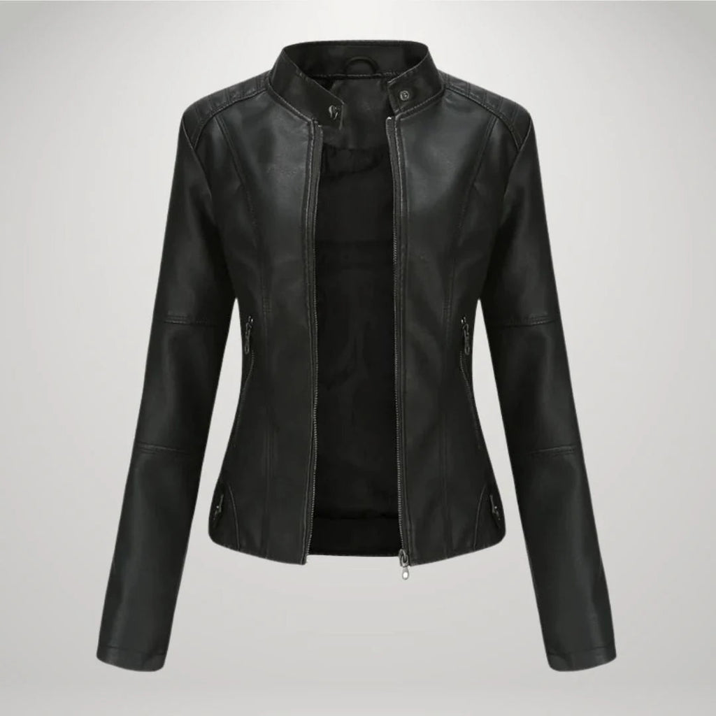 Women's Fitted Jacket with Modern Stand Collar & Zip Pockets | L&S - 2 - London-stylehouse.com