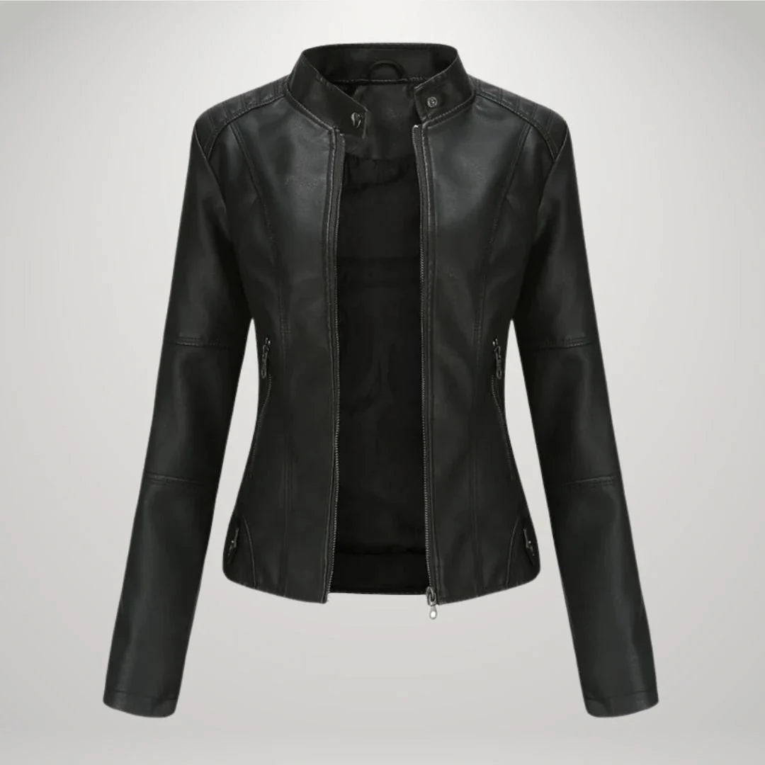 Women's Fitted Jacket with Modern Stand Collar & Zip Pockets | L&S - 2 - London-stylehouse.com
