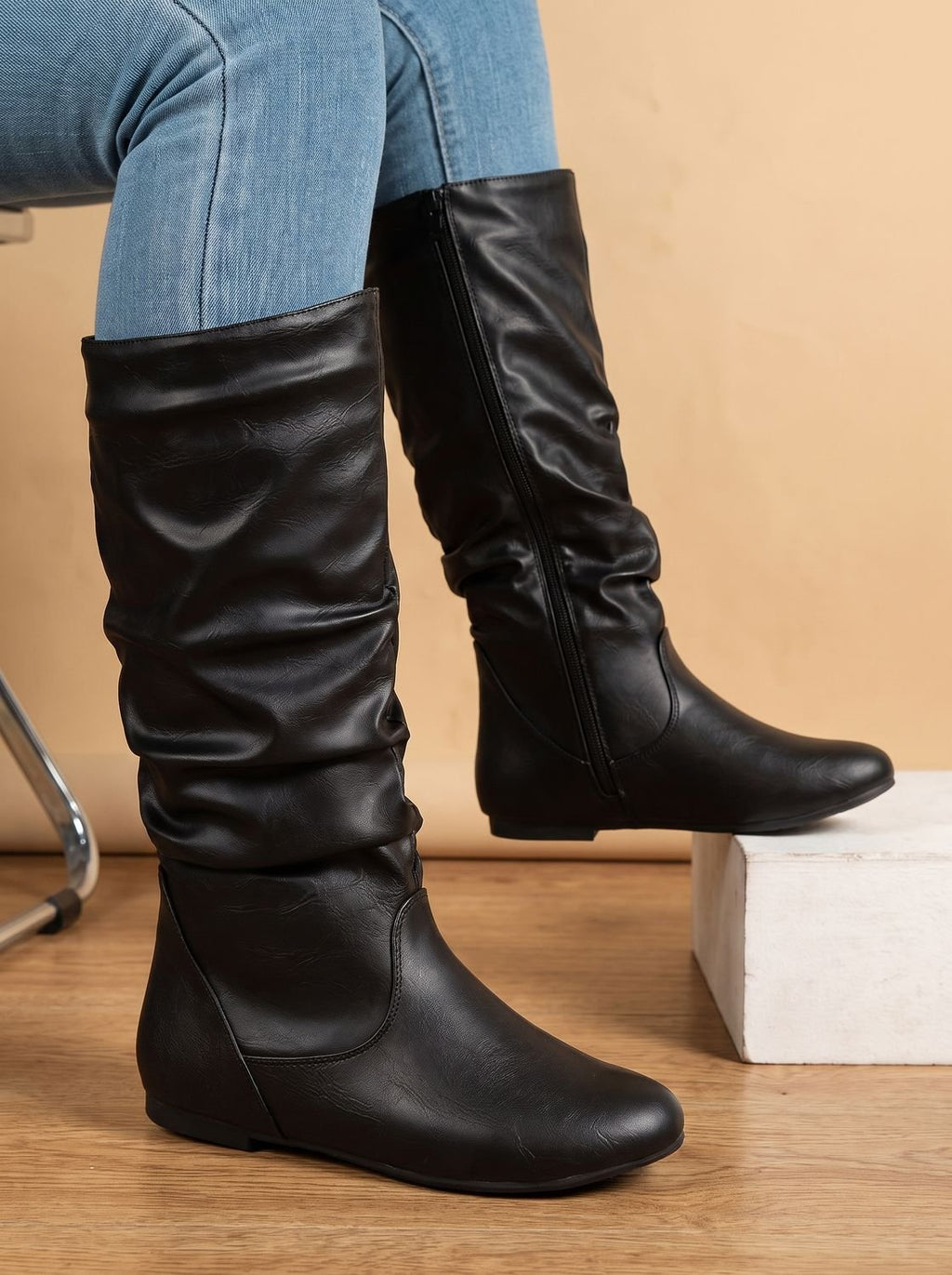 Women's Slouch Boots with Side Zip Closure | L&S - 3 - London-stylehouse.com