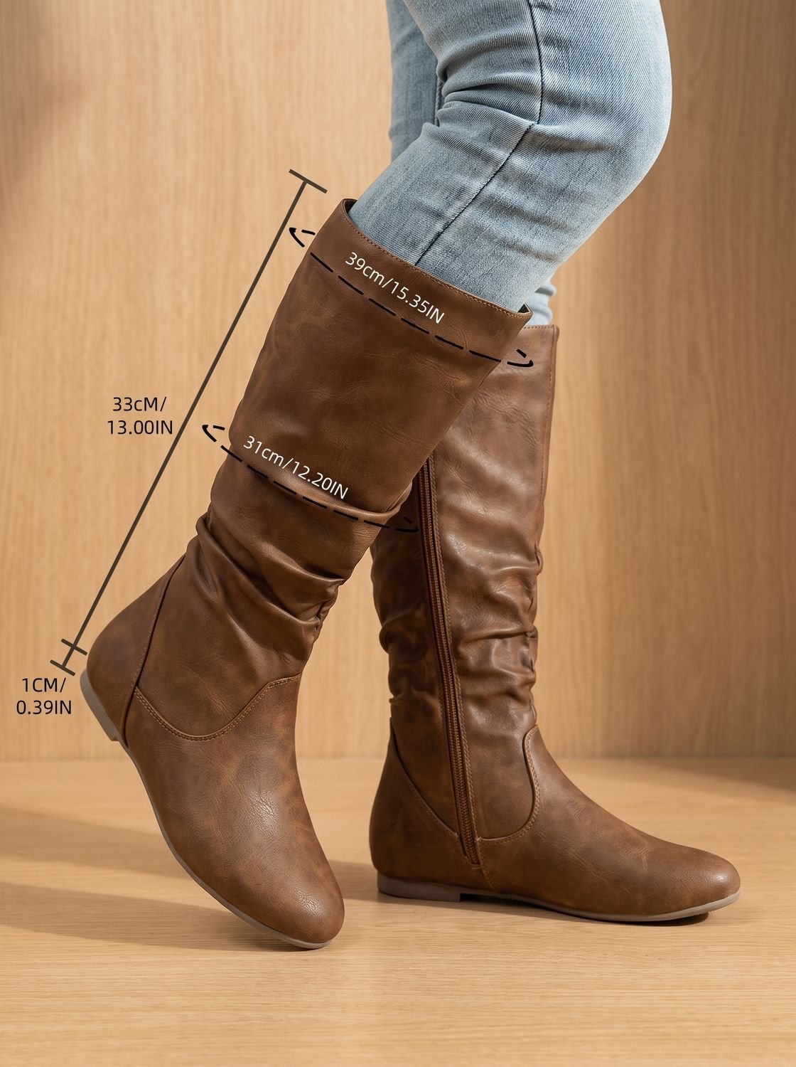 Women's Slouch Boots with Side Zip Closure | L&S - 4 - London-stylehouse.com