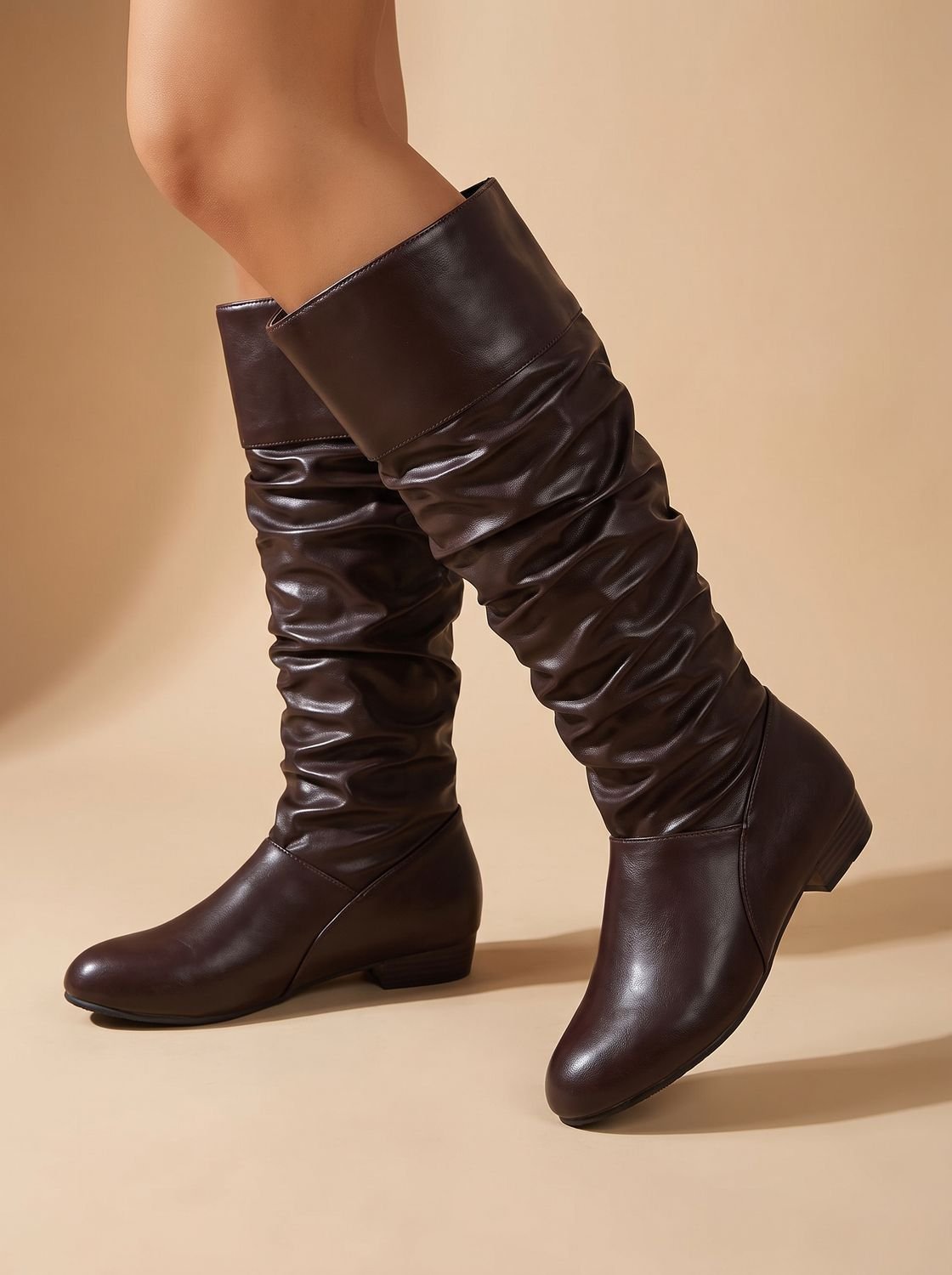 Knee-High Boots Women's Slouchy Design with Low Block Heel | L&S - 3 - London-stylehouse.com