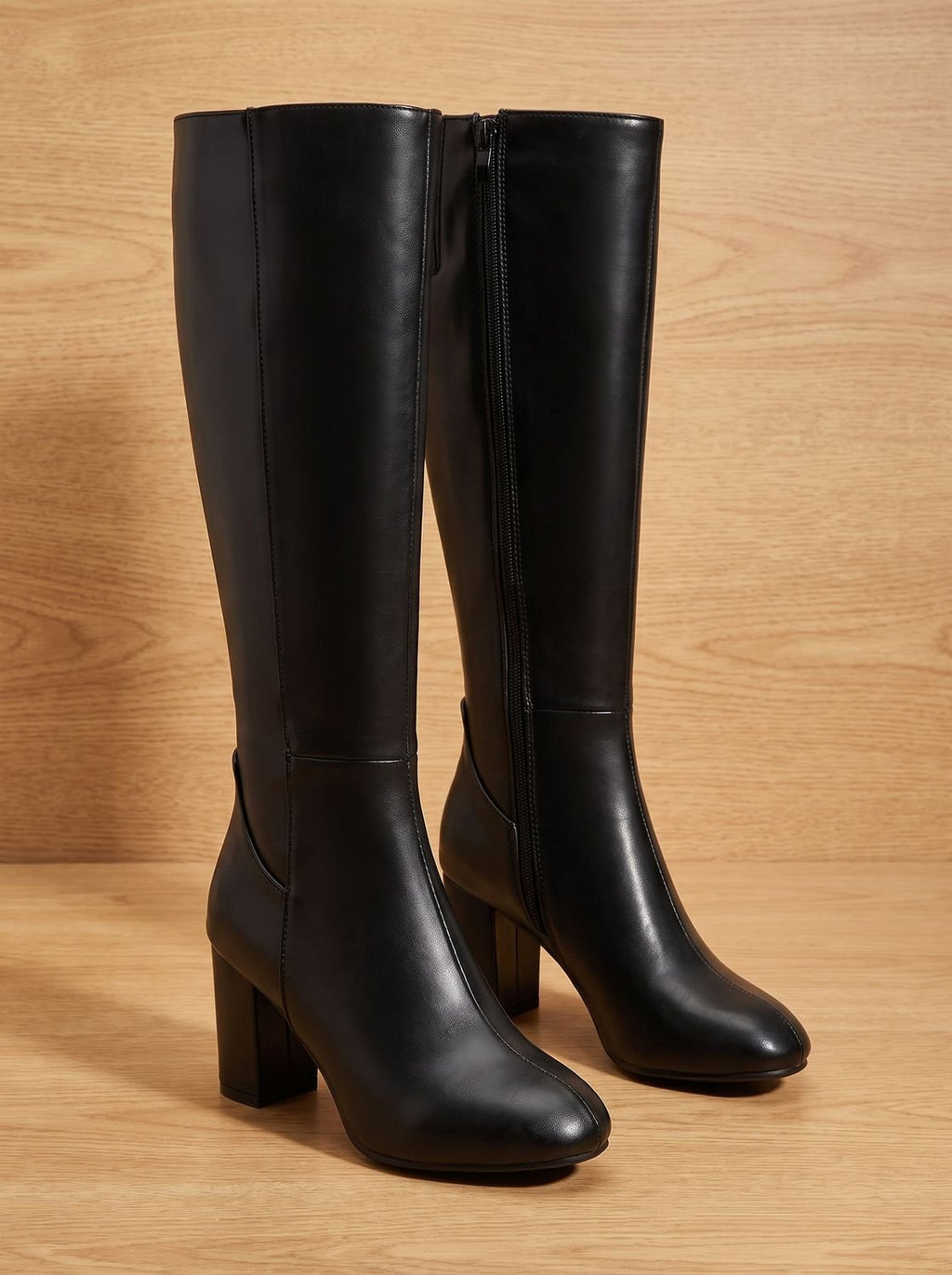 Women's Block Heel Knee-High Boots with Zip Closure | L&S - 2 - London-stylehouse.com