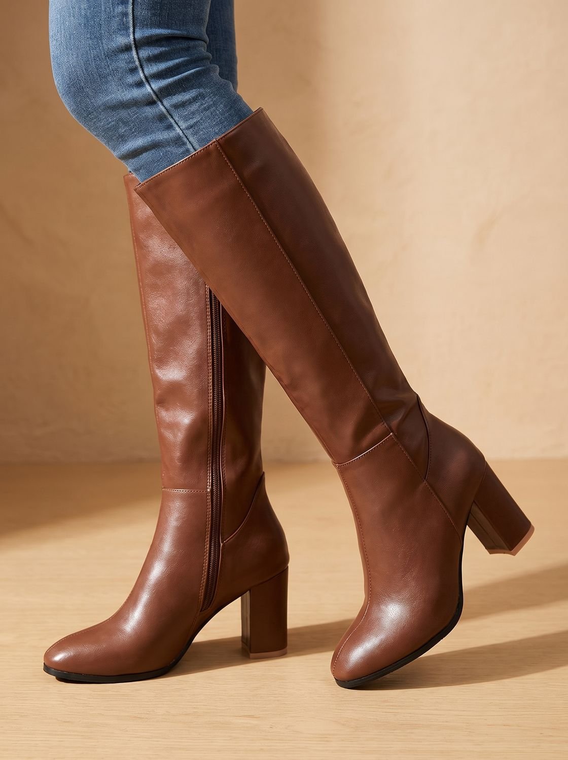 Women's Block Heel Knee-High Boots with Zip Closure | L&S - 5 - London-stylehouse.com