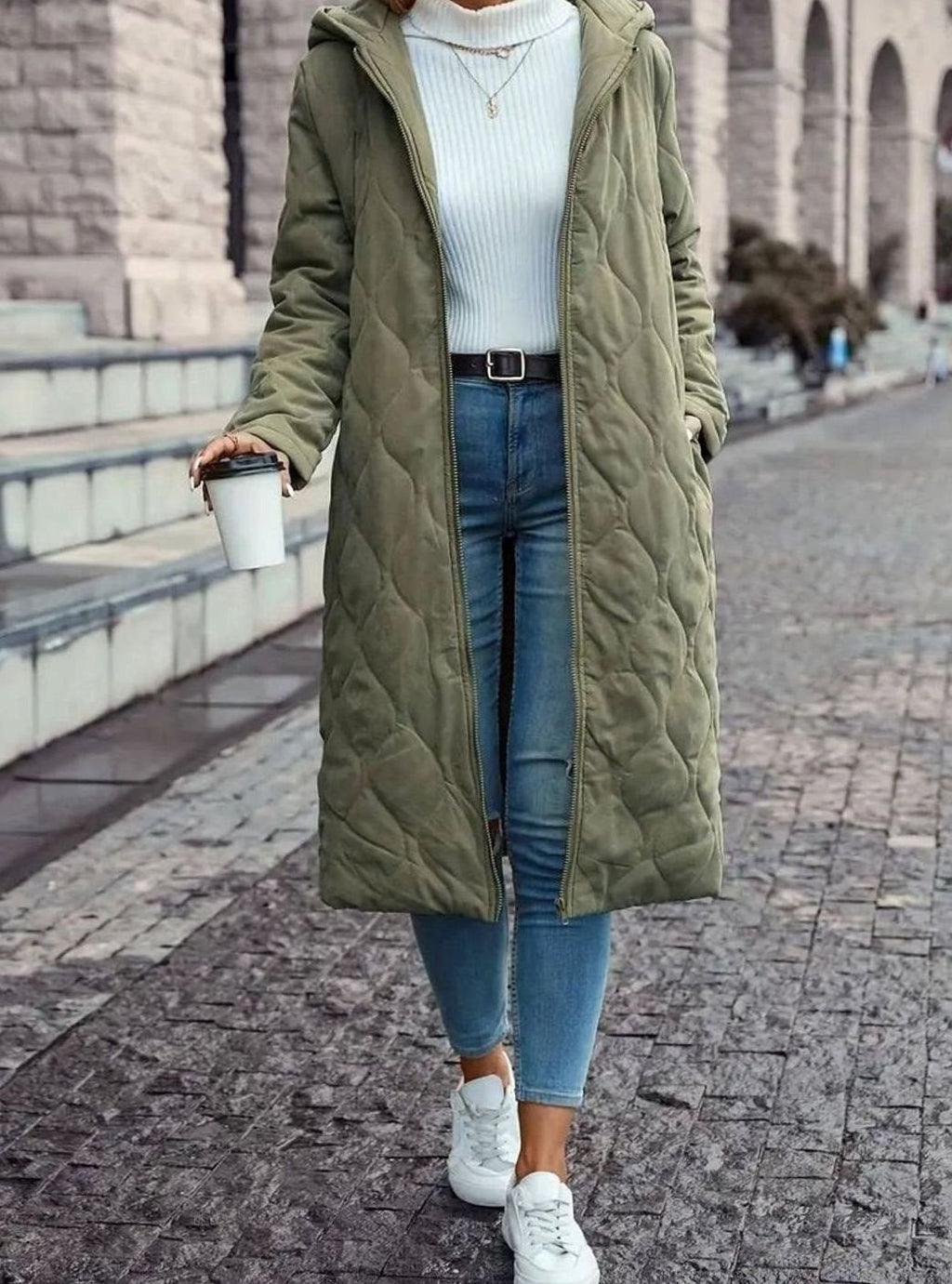Coat Women Longline Quilted with Hood | L&S - 3 - London-stylehouse.com