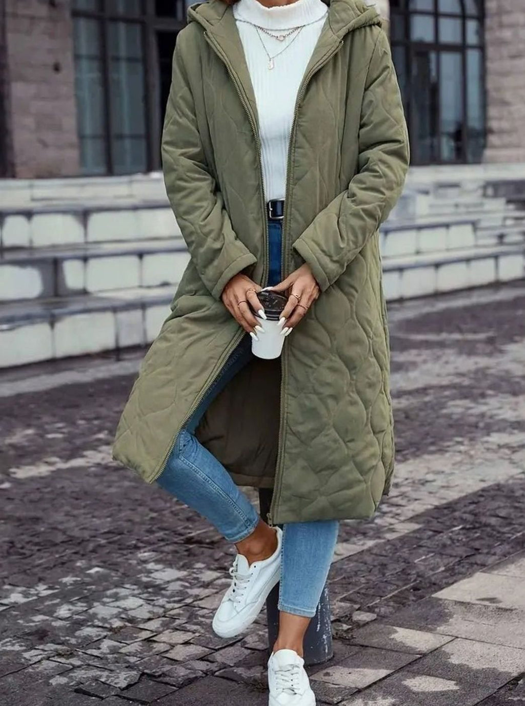Coat Women Longline Quilted with Hood | L&S - 4 - London-stylehouse.com