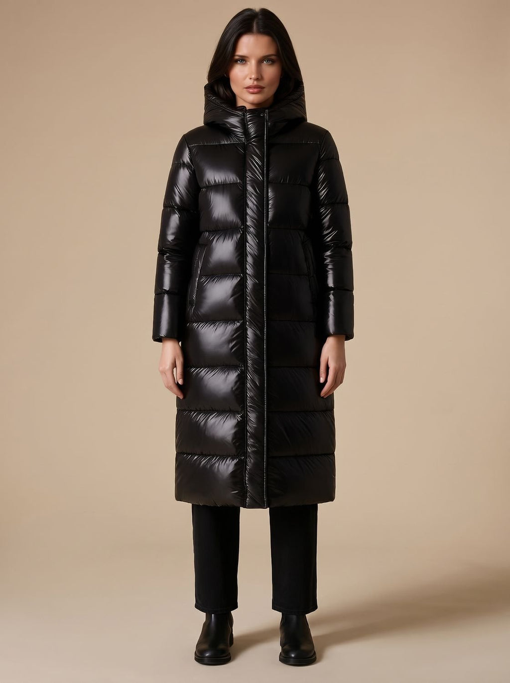 Long Women's Quilted Coat with Hood & Stylish Puffer Design | L&S - 1 - London-stylehouse.com