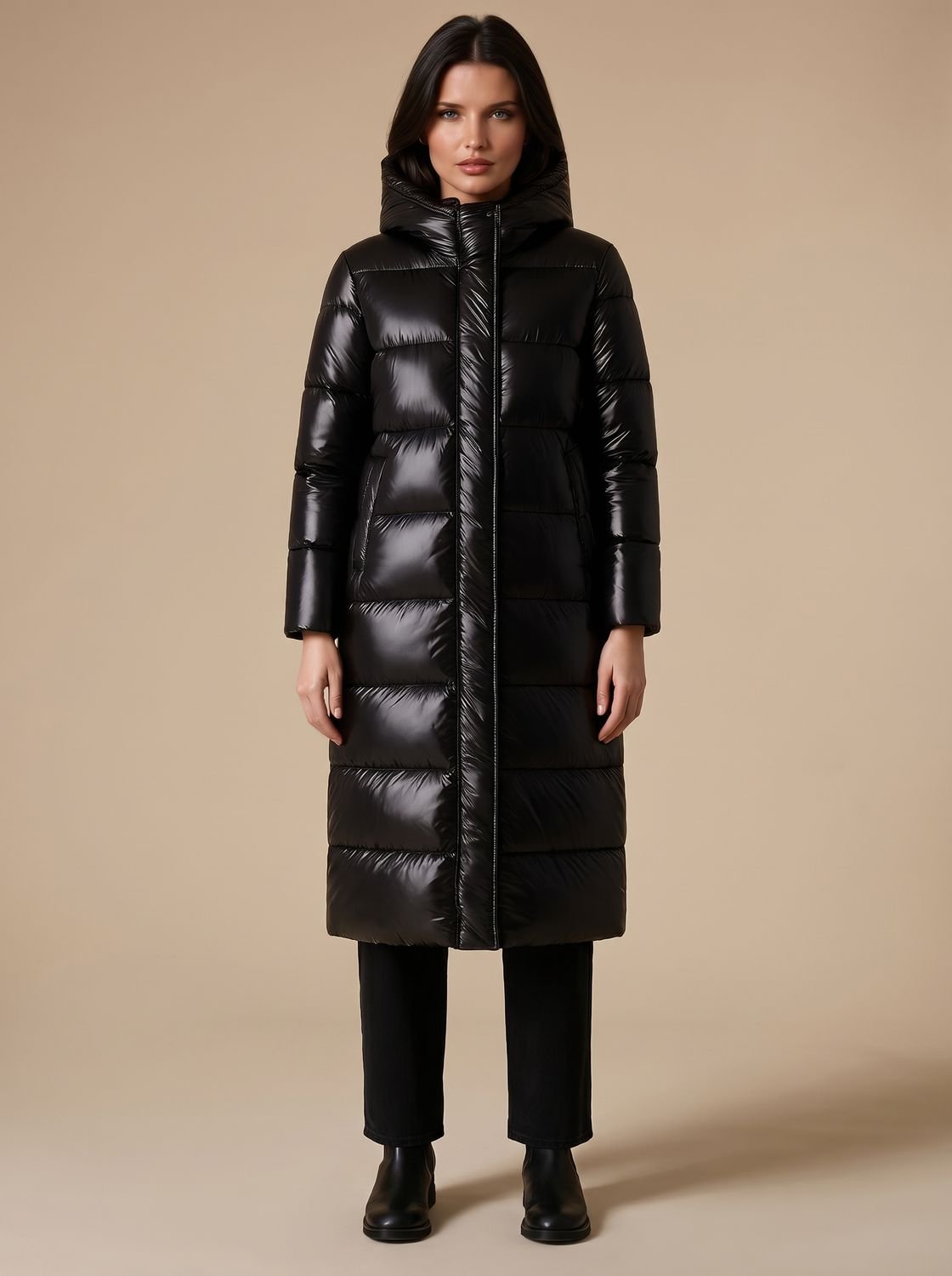 Long Women's Quilted Coat with Hood & Stylish Puffer Design | L&S - 1 - London-stylehouse.com