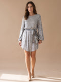 Mini Dress Women's with Balloon Sleeves and Waist Tie | L&S - 1 - London-stylehouse.com