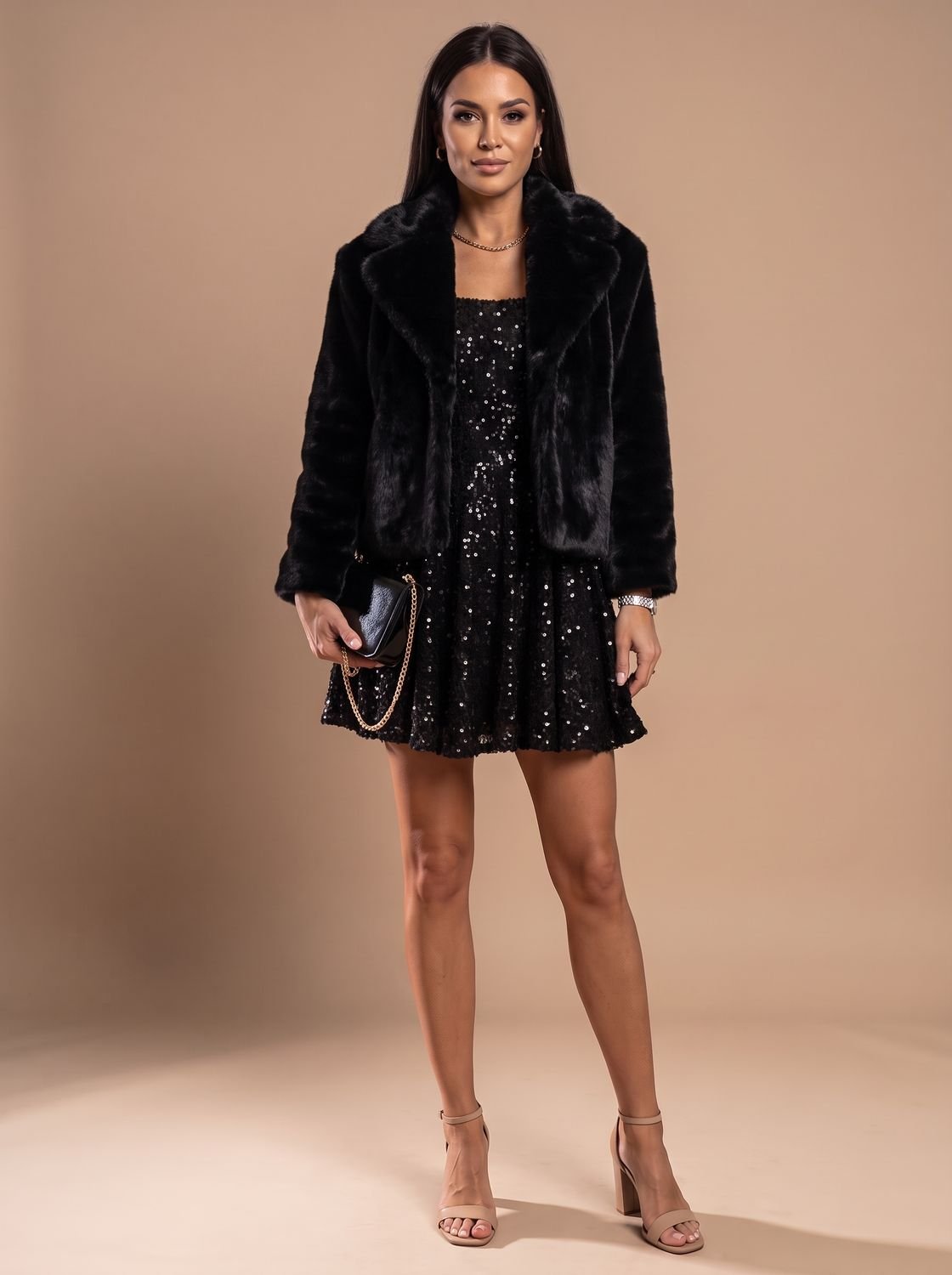 Mini Dress Women's with Puff Sleeves and Square Neckline | L&S - 4 - London-stylehouse.com