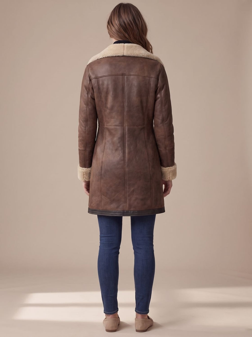 Women's Stylish Coat with Asymmetrical Zip and Plush Fur Collar - 4 - London-stylehouse.com