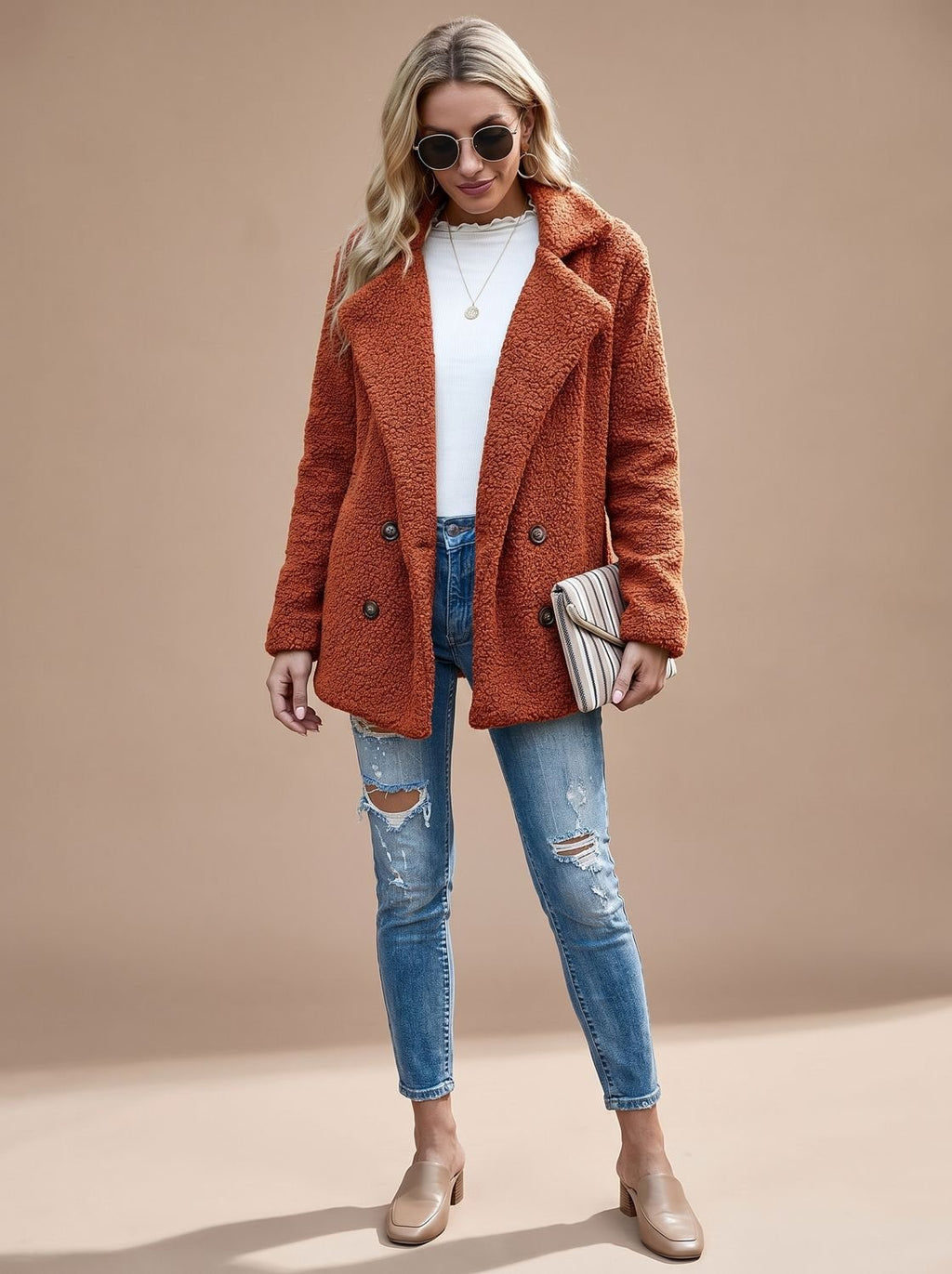 Women's Oversized Jacket with Double-Breasted Front and Relaxed Fit - 1 - London-stylehouse.com