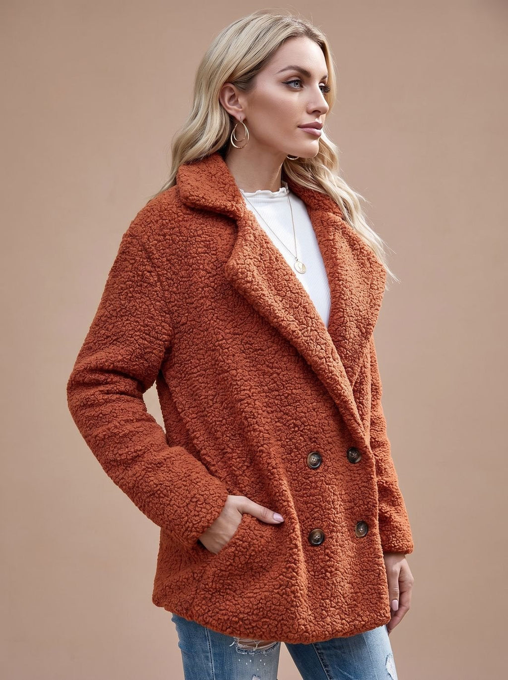 Women's Oversized Jacket with Double-Breasted Front and Relaxed Fit - 5 - London-stylehouse.com