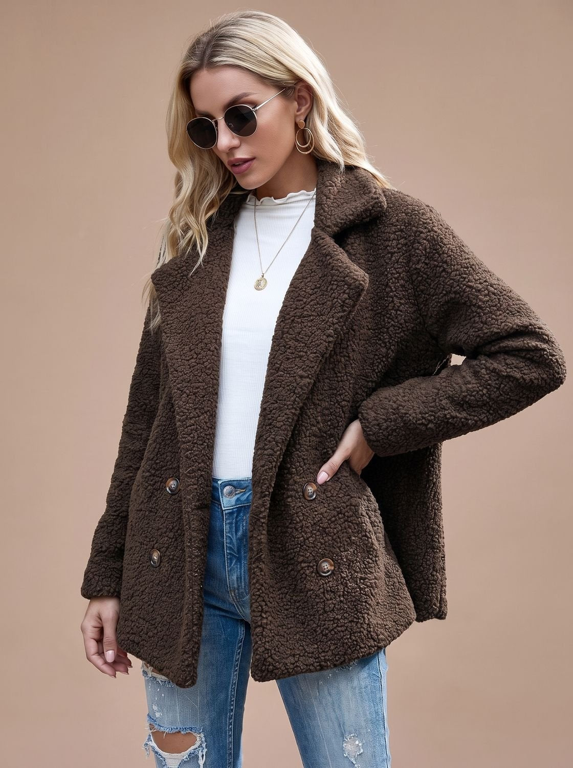 Women's Oversized Jacket with Double-Breasted Front and Relaxed Fit - 8 - London-stylehouse.com