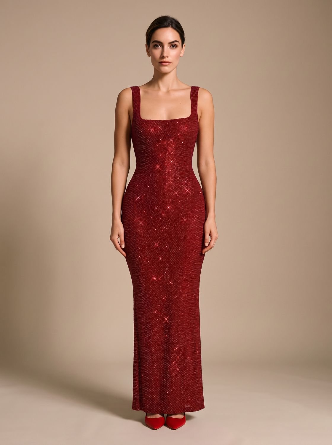Maxi Dress Women's Fitted Silhouette with Open Back and Sparkling Detail - 1 - London-stylehouse.com