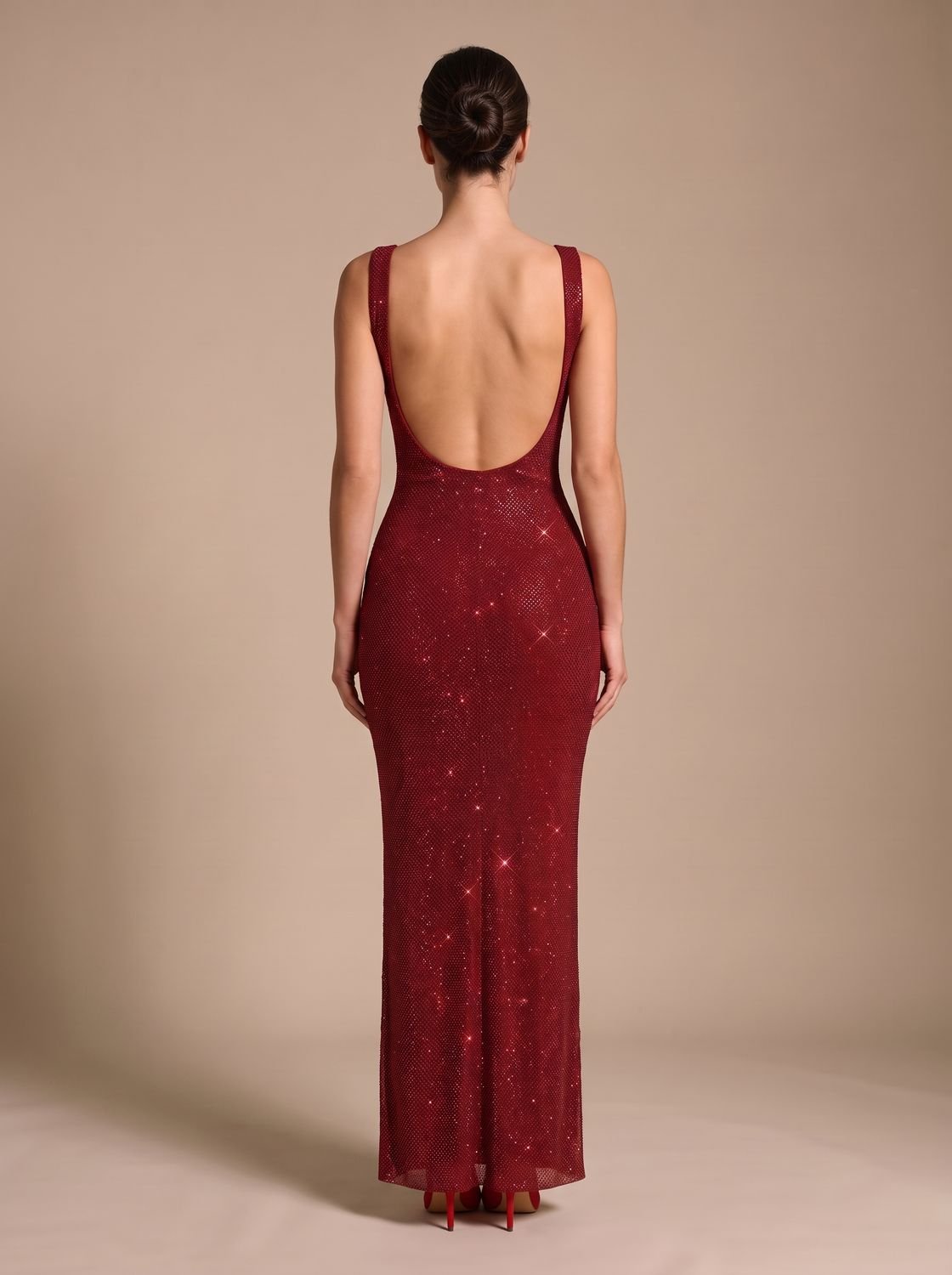 Maxi Dress Women's Fitted Silhouette with Open Back and Sparkling Detail - 3 - London-stylehouse.com