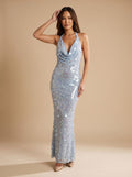 Women's Maxi Dress with Halter Neckline and Shimmering Accents - 1 - London-stylehouse.com