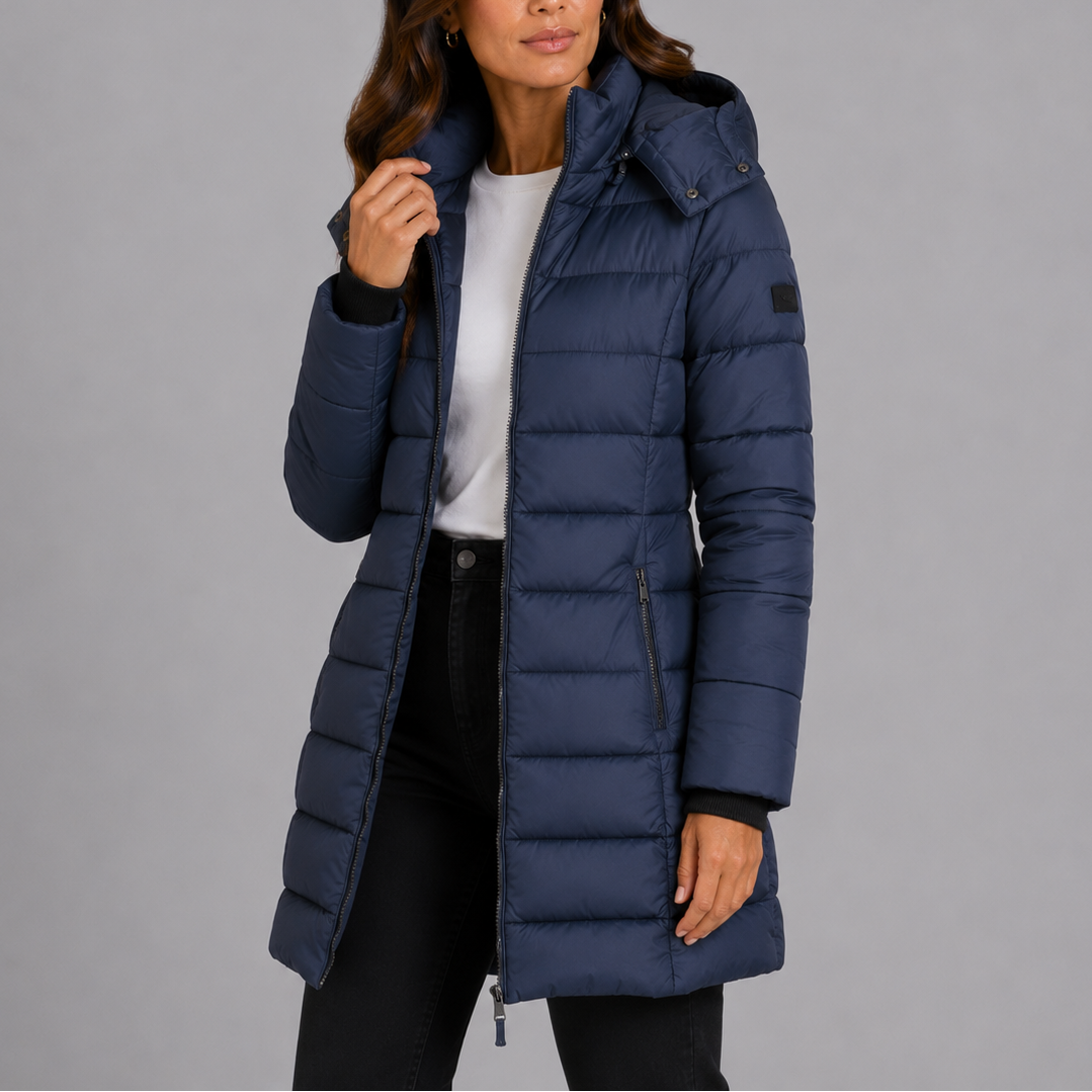 Women's Padded Coat with Hood and Zip Closure - 1 - London-stylehouse.com