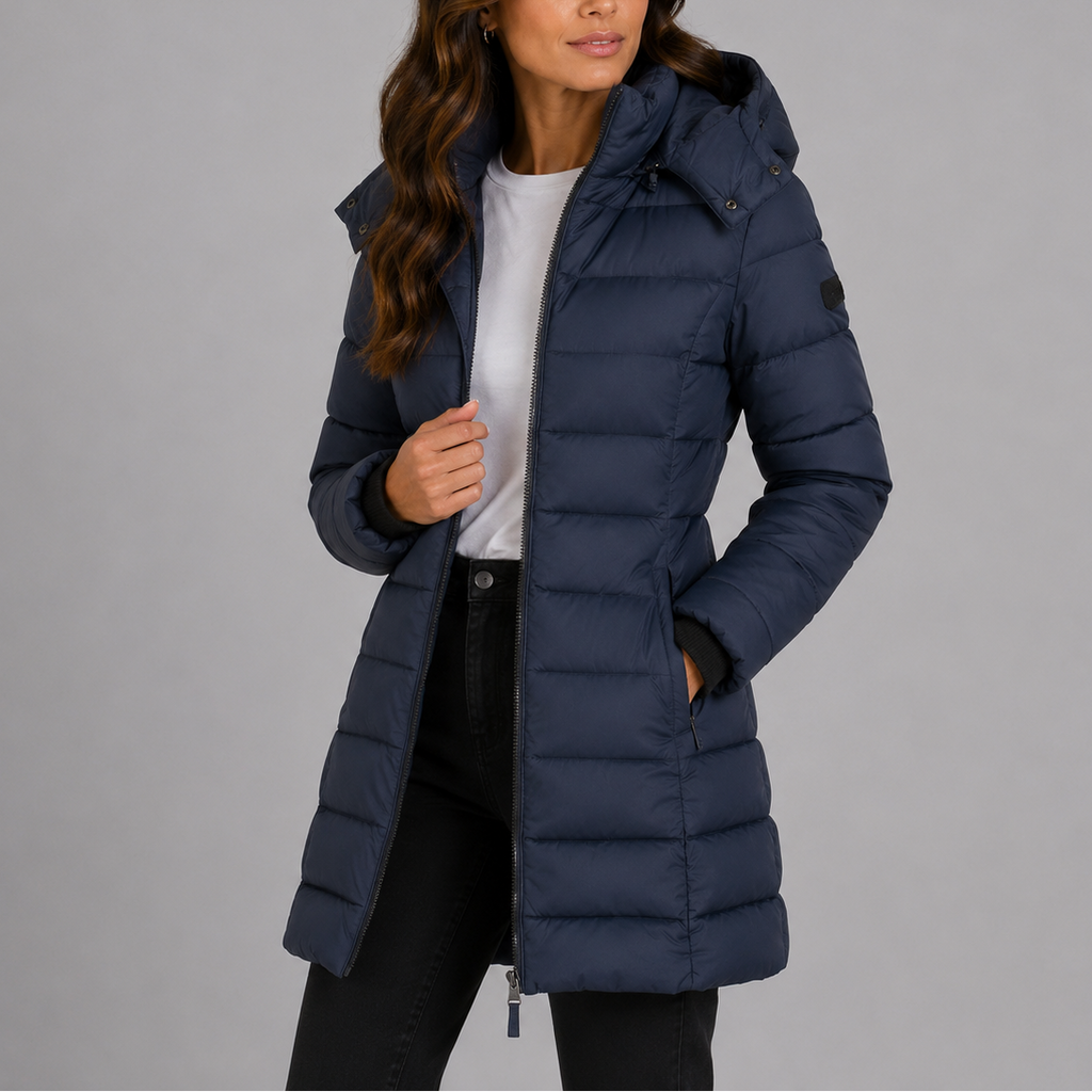 Women's Padded Coat with Hood and Zip Closure - 4 - London-stylehouse.com