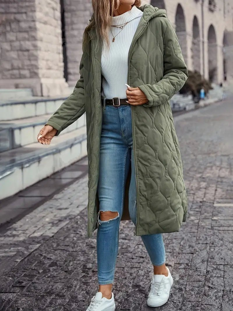 Long Women's Hooded Quilted Jacket with Relaxed Fit - 4 - London-stylehouse.com
