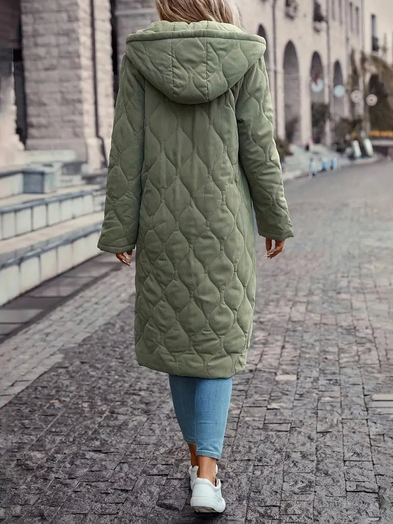 Long Women's Hooded Quilted Jacket with Relaxed Fit - 5 - London-stylehouse.com