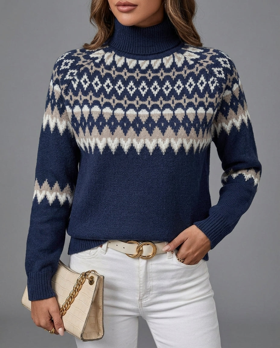 Pullover Women's High Neck with Fair Isle Pattern and Relaxed Fit - 2 - London-stylehouse.com