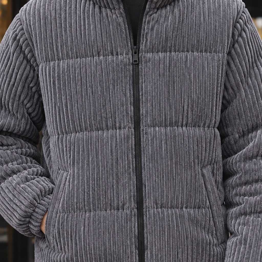 Men's Padded Jacket with Stand Collar and Zip Closure - 2 - London-stylehouse.com