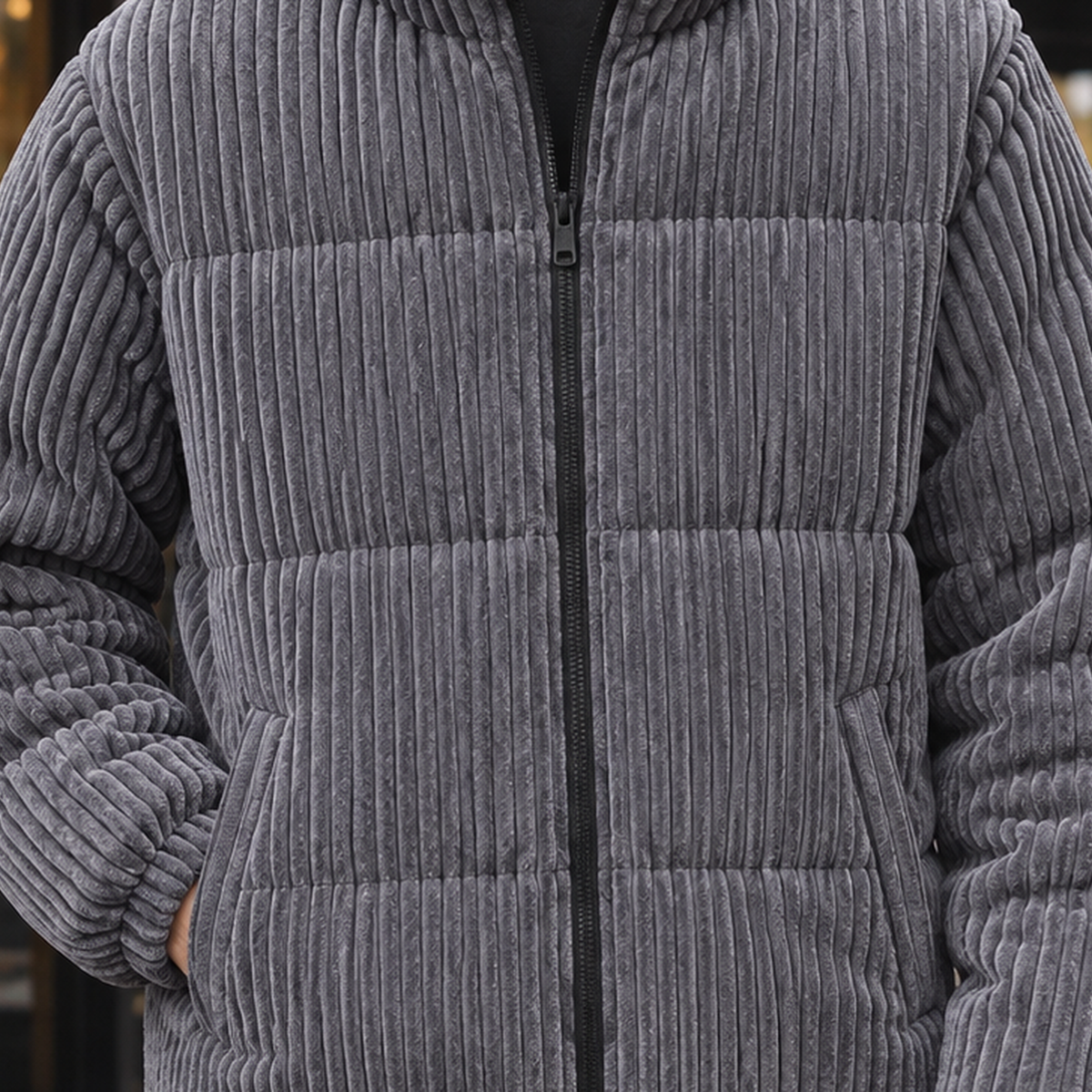 Men's Padded Jacket with Stand Collar and Zip Closure - 2 - London-stylehouse.com