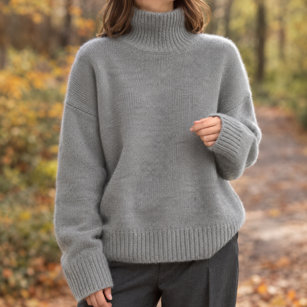 Women's Pullover with High Collar and Relaxed Fit - 1 - London-stylehouse.com