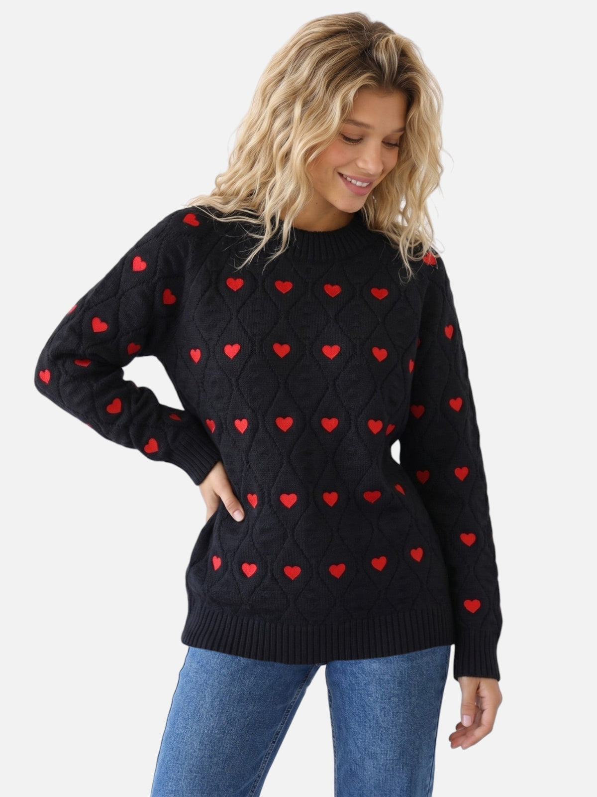 Women's Pullover with Heart Motif and Classic Fit - 4 - London-stylehouse.com