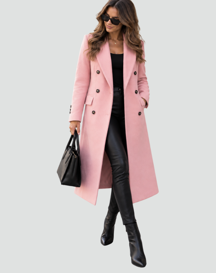 Women's Coat - Tailored Long Silhouette with Double Button Detail - 2 - London-stylehouse.com