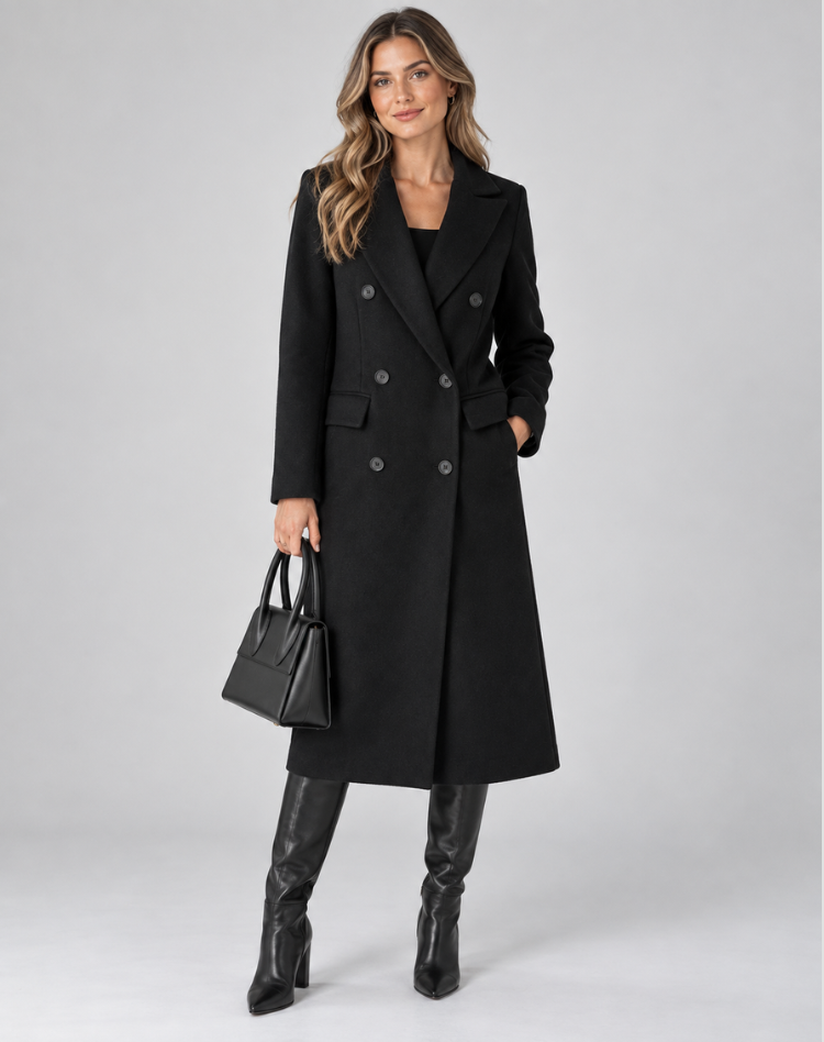Women's Coat - Tailored Long Silhouette with Double Button Detail - 5 - London-stylehouse.com