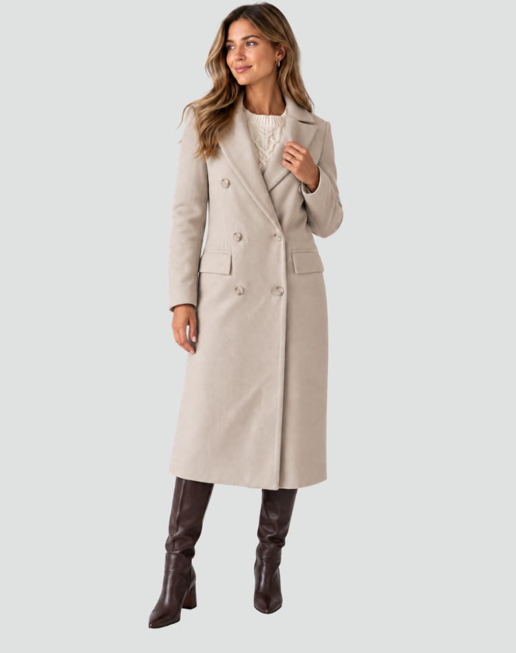 Women's Coat - Tailored Long Silhouette with Double Button Detail - 9 - London-stylehouse.com