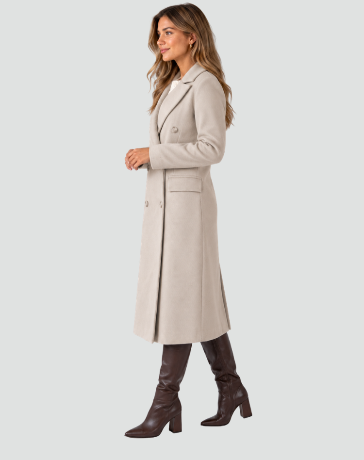 Women's Coat - Tailored Long Silhouette with Double Button Detail - 10 - London-stylehouse.com