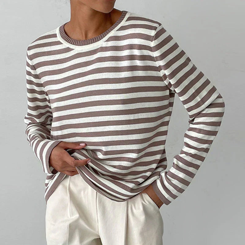 Striped Pullover Women's Long Sleeve Casual Top | L&S - 3 - London-stylehouse.com