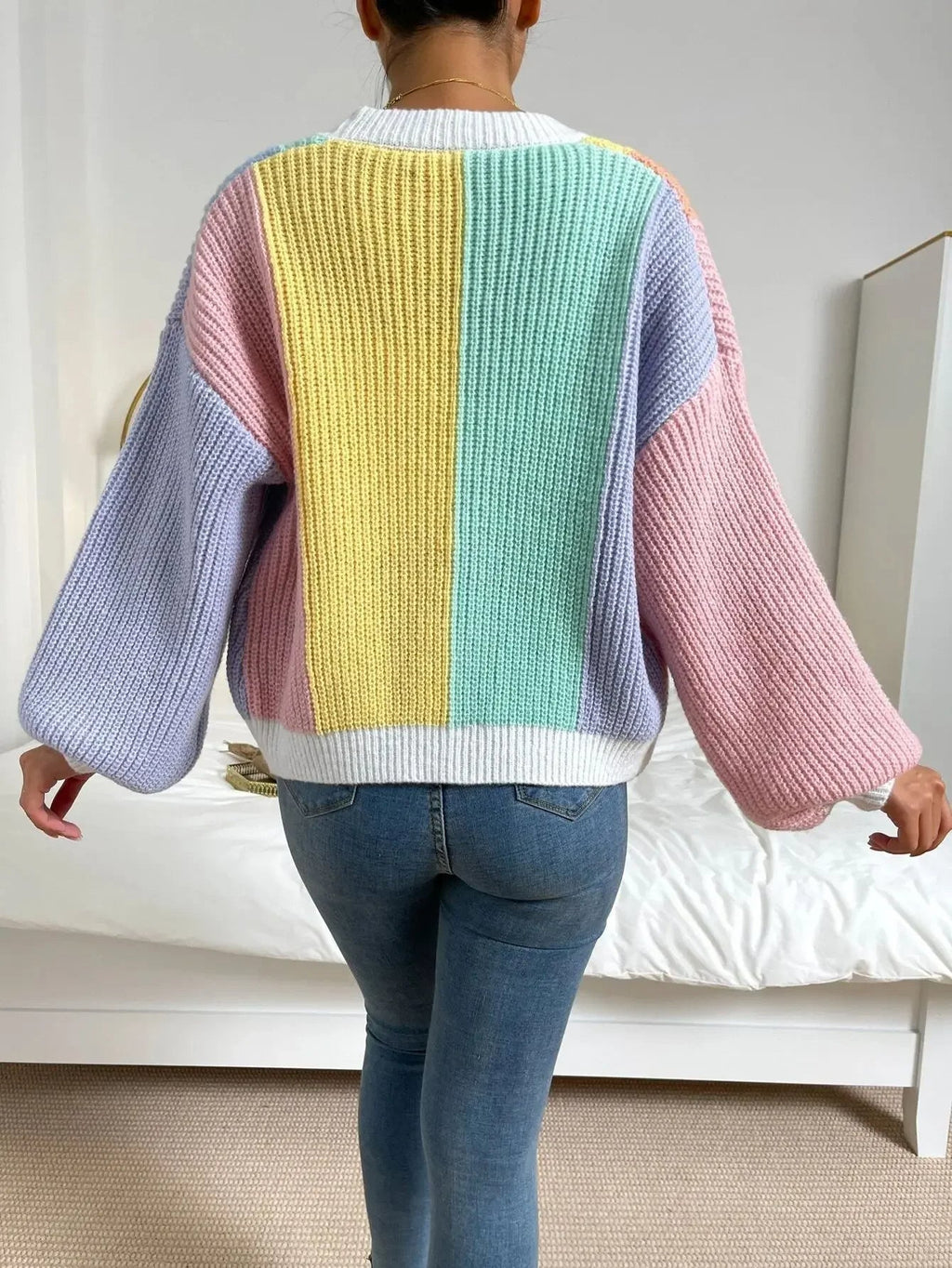 Women's Colour Block Cardigan with Oversized Fit | L&S - 3 - London-stylehouse.com