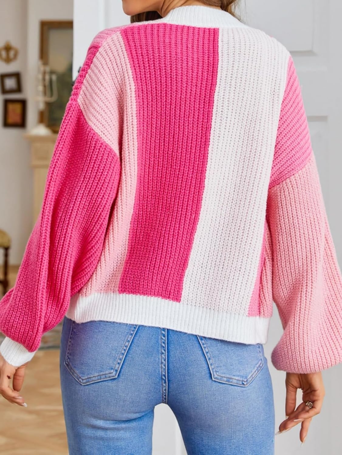 Women's Colour Block Cardigan with Oversized Fit | L&S - 5 - London-stylehouse.com