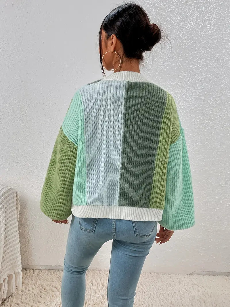 Women's Colour Block Cardigan with Oversized Fit | L&S - 8 - London-stylehouse.com