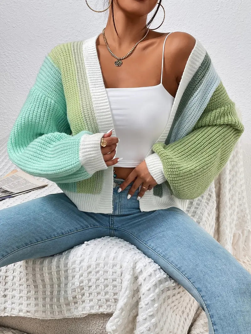 Women's Colour Block Cardigan with Oversized Fit | L&S - 9 - London-stylehouse.com