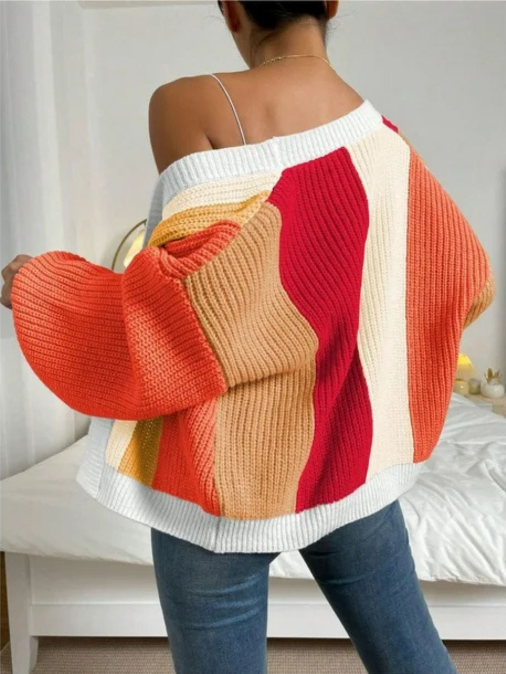 Women's Colour Block Cardigan with Oversized Fit | L&S - 11 - London-stylehouse.com